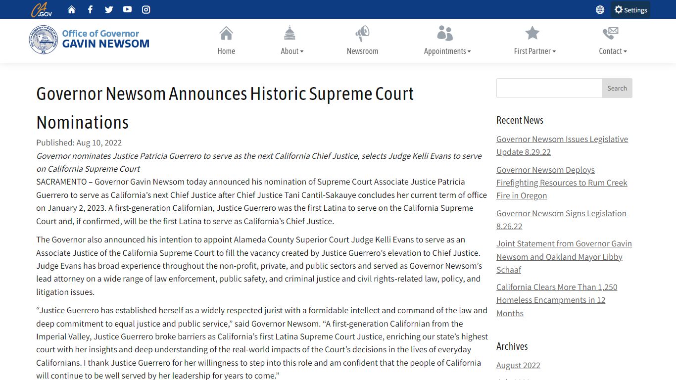 Governor Newsom Announces Historic Supreme Court Nominations